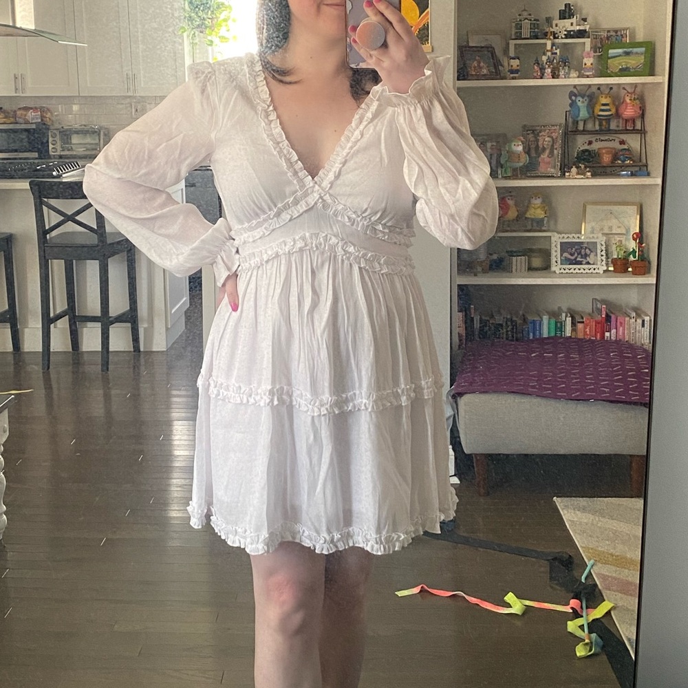 White Trixxi Long Sleeve Mini Dress With Ruffles